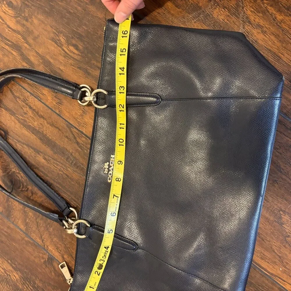 Coach Navy Blue Pebbled Leather Tote Bag Gold Hardware Large Work Bag